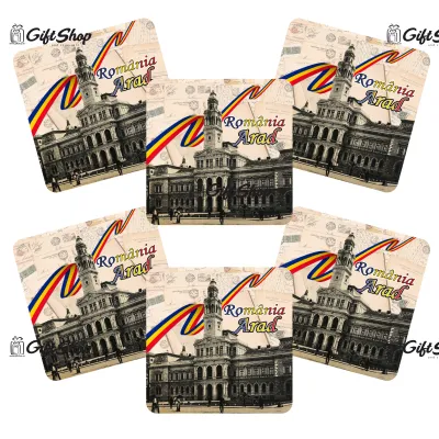 Arad romania, set 6 suporti coster din lemn, model a